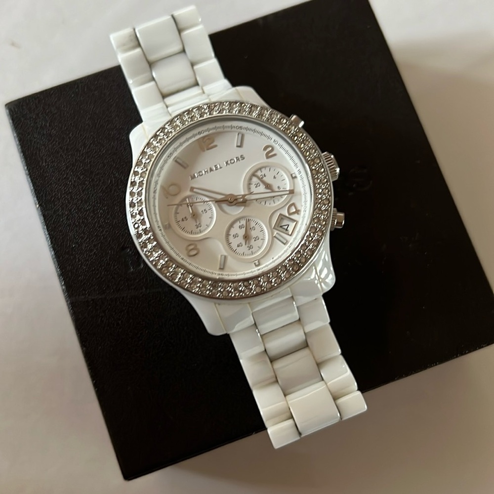 Micheal Kors White Ceramic Watch with stones